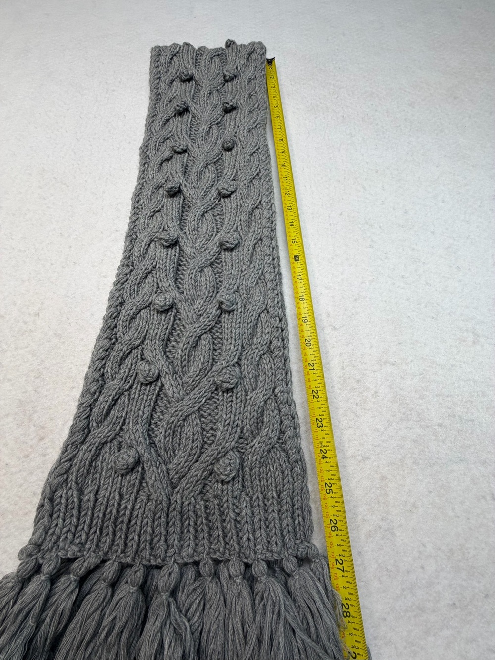J. Crew Gray Cable Habdknit Fringe Scarf - 100% Wool - Picture 6 of 6